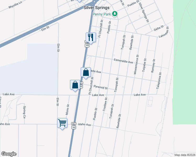 map of restaurants, bars, coffee shops, grocery stores, and more near 2915 Pueblo Street in Silver Springs