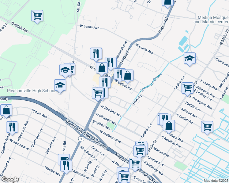 map of restaurants, bars, coffee shops, grocery stores, and more near 441 West Windsor Avenue in Pleasantville