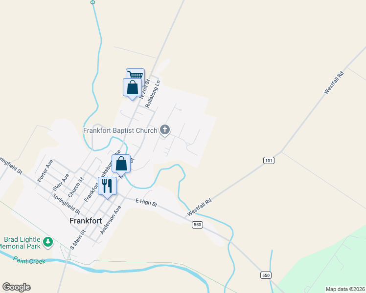 map of restaurants, bars, coffee shops, grocery stores, and more near 112 Eastern Avenue in Frankfort