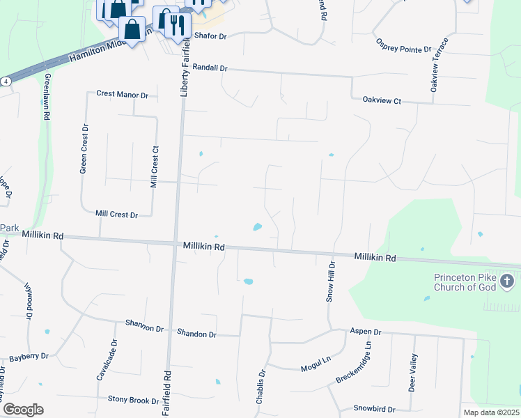 map of restaurants, bars, coffee shops, grocery stores, and more near 5935 Furlong Way in Butler County