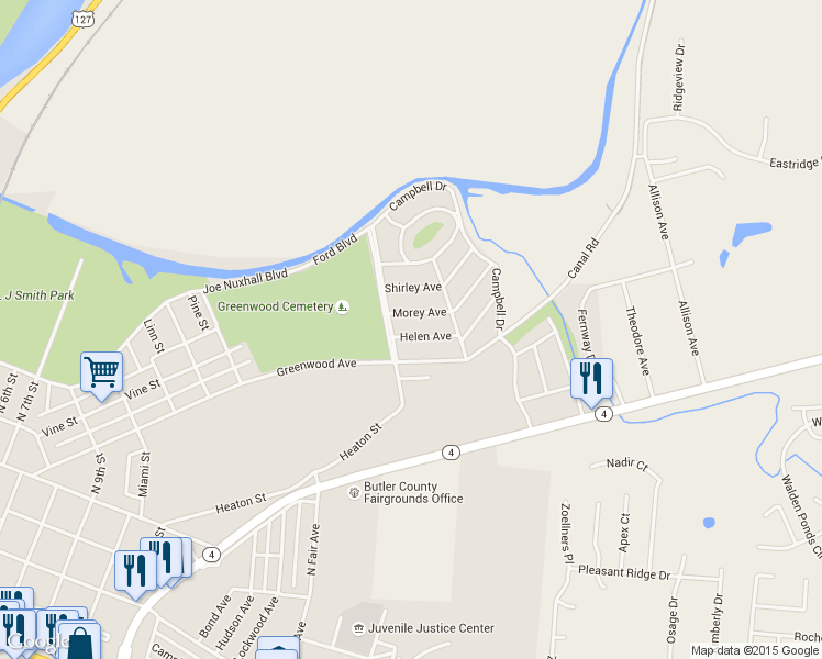 map of restaurants, bars, coffee shops, grocery stores, and more near 1706 Helen Avenue in Hamilton