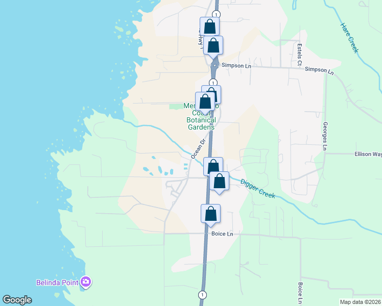 map of restaurants, bars, coffee shops, grocery stores, and more near 18060 Ocean Drive in Fort Bragg