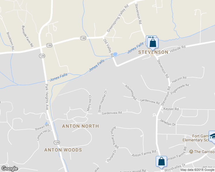 map of restaurants, bars, coffee shops, grocery stores, and more near 11 Green Heather Court in Pikesville