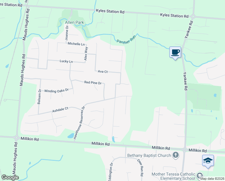 map of restaurants, bars, coffee shops, grocery stores, and more near 5777 Dantawood Lane in Middletown