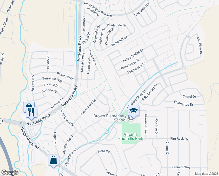 map of restaurants, bars, coffee shops, grocery stores, and more near 560 Martingale Court in Reno