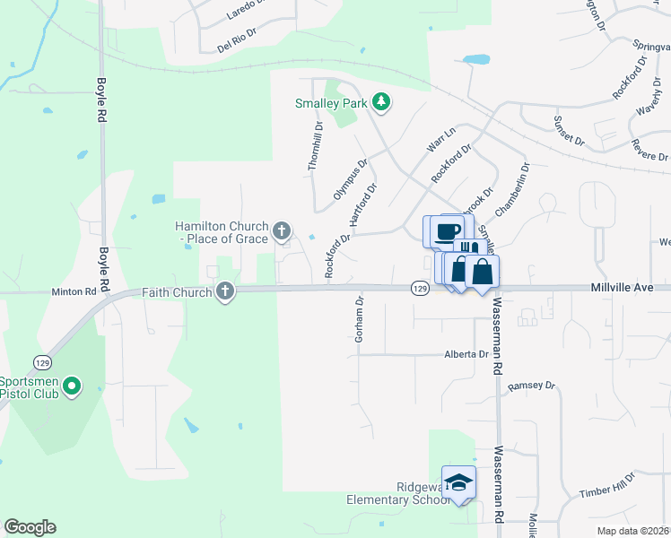 map of restaurants, bars, coffee shops, grocery stores, and more near 754 Rockford Drive in Hamilton