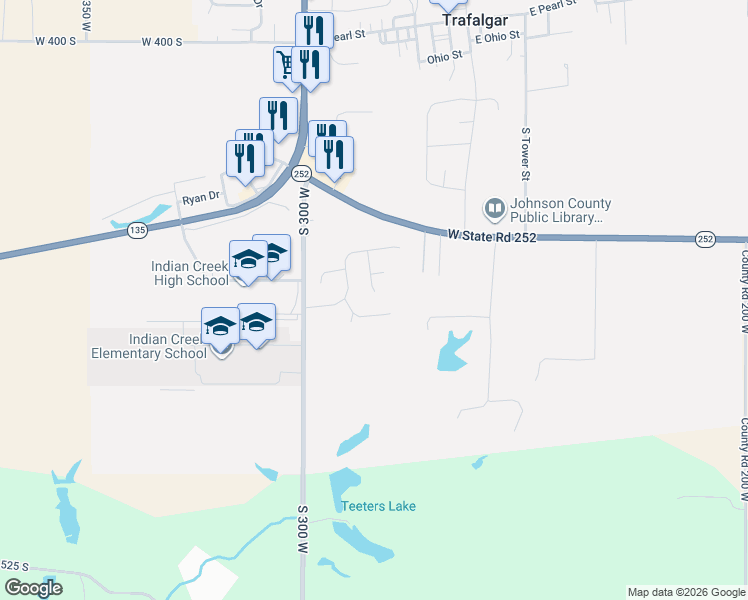 map of restaurants, bars, coffee shops, grocery stores, and more near 119 Steeplechase Court in Trafalgar