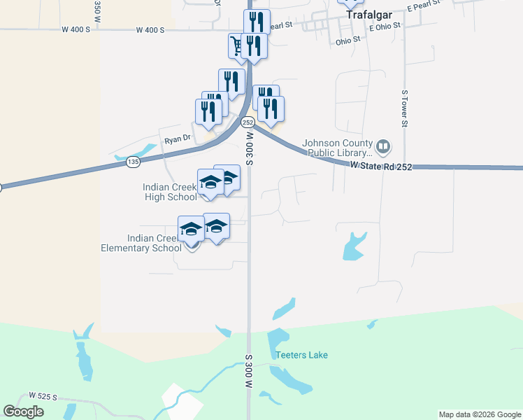 map of restaurants, bars, coffee shops, grocery stores, and more near 5 Downing Drive in Trafalgar