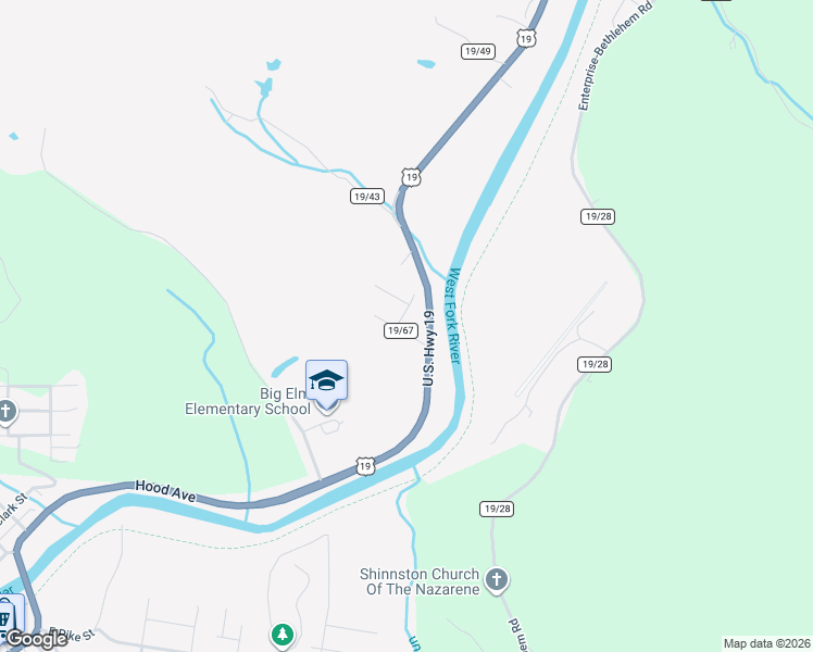 map of restaurants, bars, coffee shops, grocery stores, and more near 77 Patterson Road in Shinnston