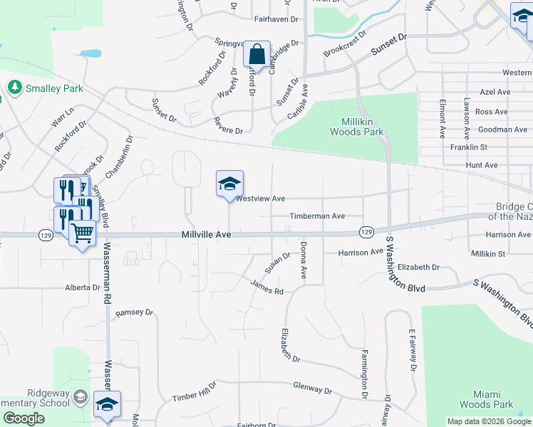 map of restaurants, bars, coffee shops, grocery stores, and more near 1123 Ohio 129 in Hamilton