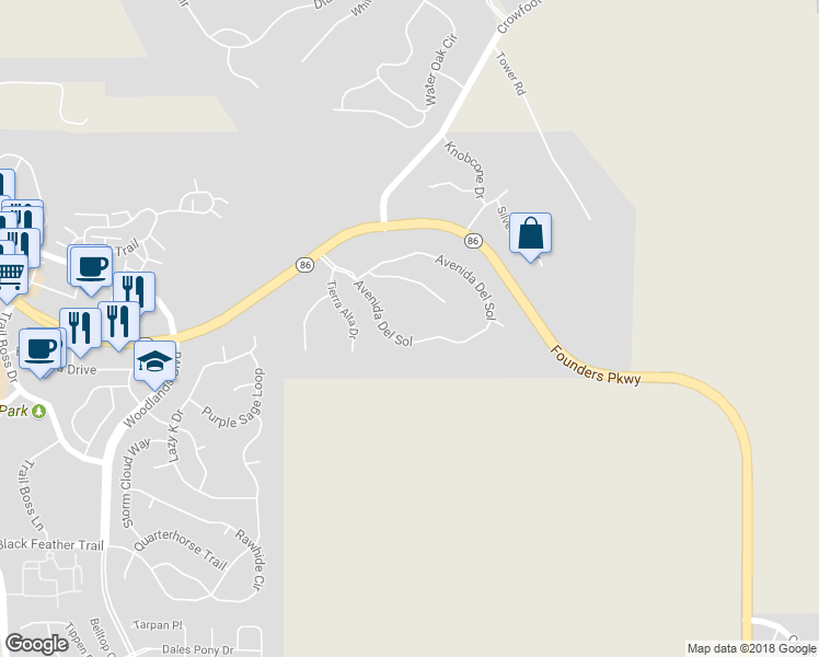 map of restaurants, bars, coffee shops, grocery stores, and more near 2096 Avenue Del Sol in Castle Rock