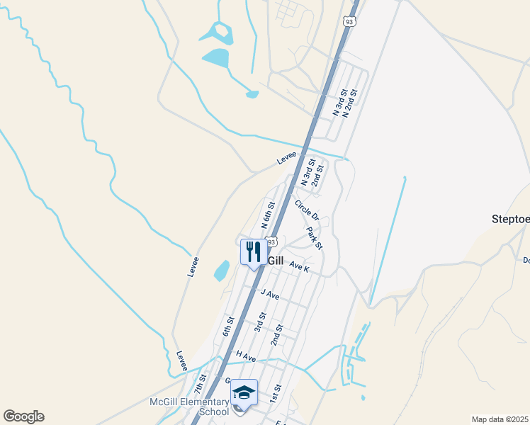 map of restaurants, bars, coffee shops, grocery stores, and more near 25 North 6th Street in McGill