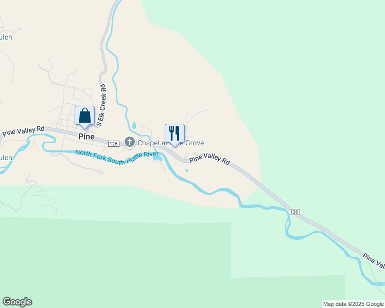 map of restaurants, bars, coffee shops, grocery stores, and more near 16980 County Road 126 in Pine