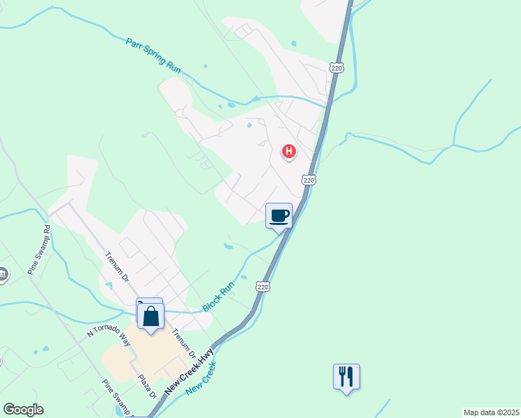 map of restaurants, bars, coffee shops, grocery stores, and more near 30 Cherokee Drive in Keyser