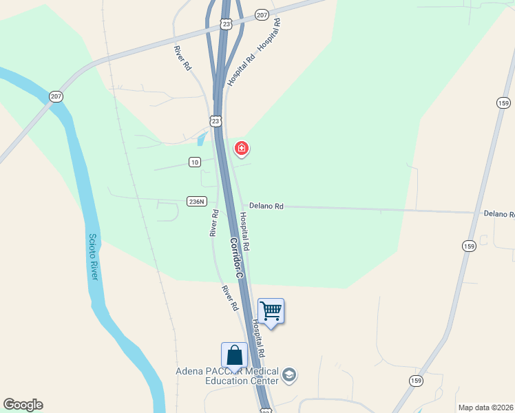 map of restaurants, bars, coffee shops, grocery stores, and more near 189 Green Lane in Chillicothe