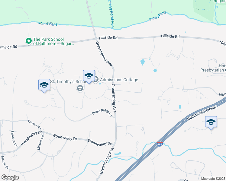 map of restaurants, bars, coffee shops, grocery stores, and more near 8400 Greenspring Avenue in Pikesville