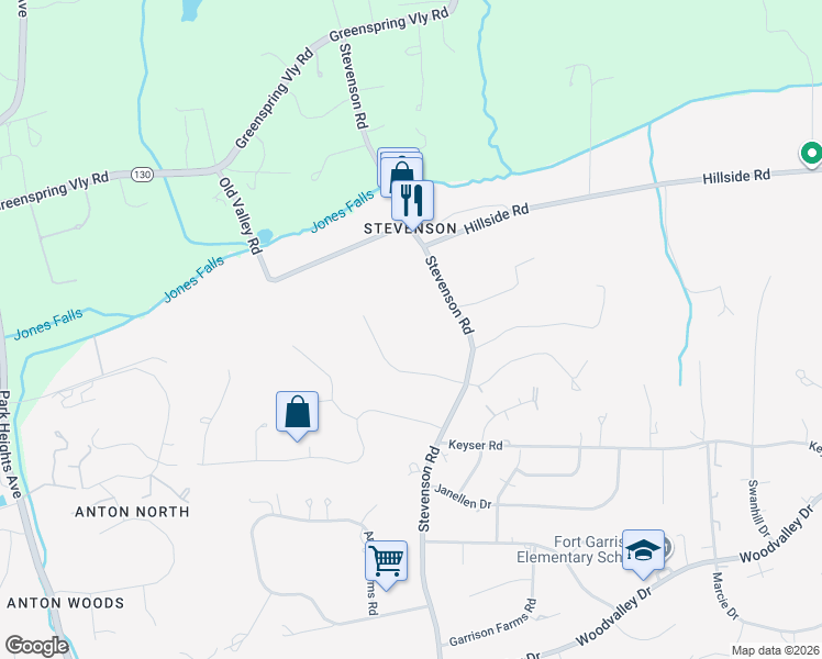 map of restaurants, bars, coffee shops, grocery stores, and more near 3522 Englemeade Road in Pikesville