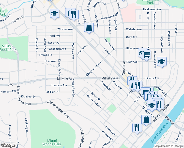 map of restaurants, bars, coffee shops, grocery stores, and more near 794 Franklin Street in Hamilton
