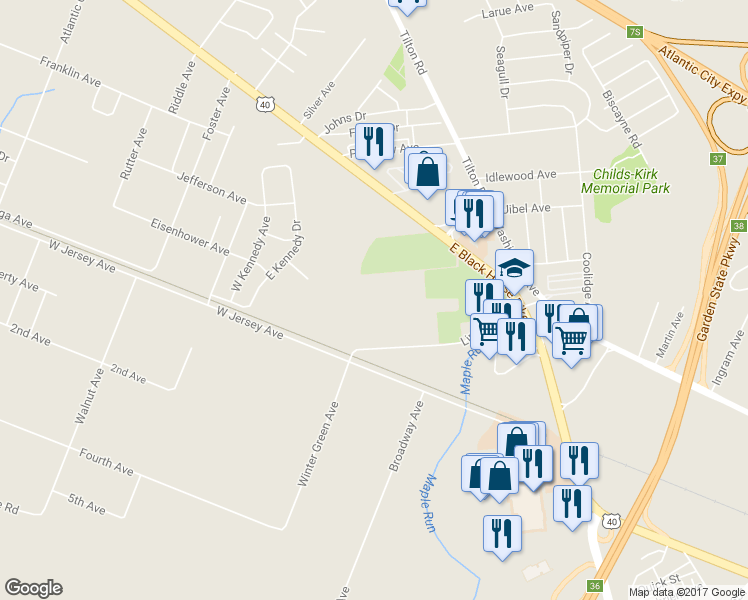 map of restaurants, bars, coffee shops, grocery stores, and more near in Pleasantville
