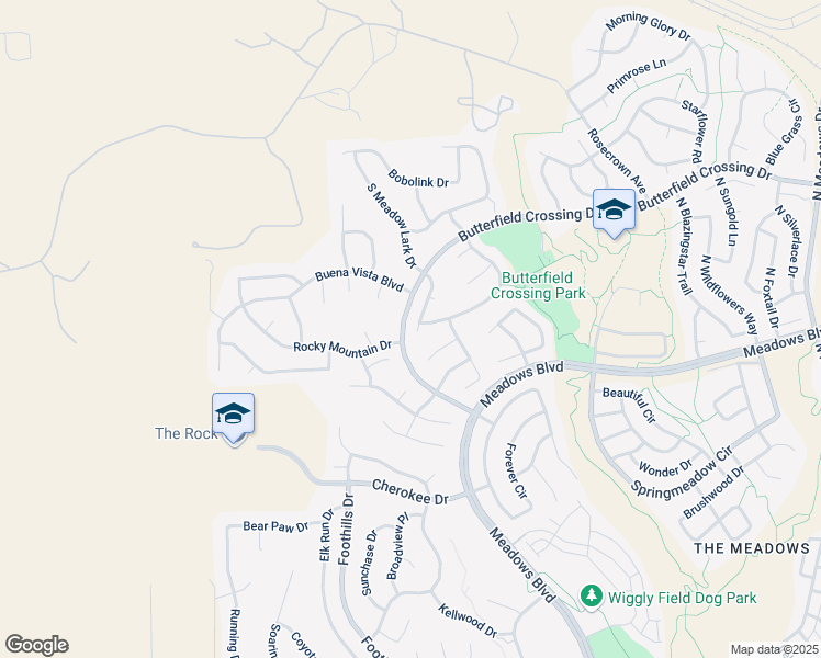 map of restaurants, bars, coffee shops, grocery stores, and more near 5995 South Meadow Lark Place in Castle Rock