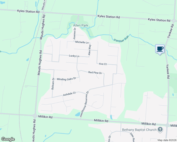 map of restaurants, bars, coffee shops, grocery stores, and more near 6588 Red Pine Drive in Butler County