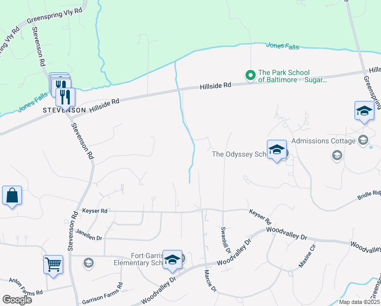 map of restaurants, bars, coffee shops, grocery stores, and more near 8604 Keller Avenue in Pikesville