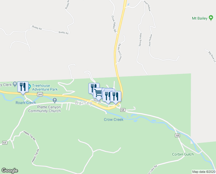 map of restaurants, bars, coffee shops, grocery stores, and more near 204 Virginia Road in Bailey