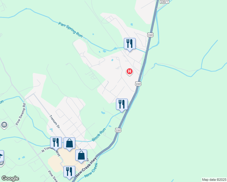 map of restaurants, bars, coffee shops, grocery stores, and more near 30 Cherokee Drive in Keyser