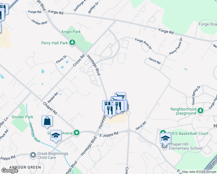 map of restaurants, bars, coffee shops, grocery stores, and more near 9609 Redwing Drive in Perry Hall