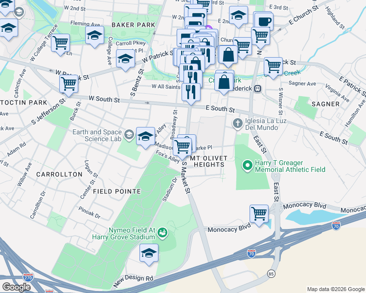 map of restaurants, bars, coffee shops, grocery stores, and more near 101 Independence Avenue Southeast in Washington