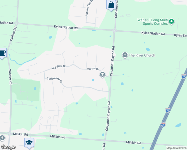 map of restaurants, bars, coffee shops, grocery stores, and more near 7487 Burton Drive in Middletown