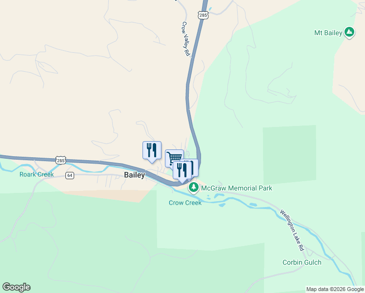 map of restaurants, bars, coffee shops, grocery stores, and more near 204 Virginia Road in Bailey