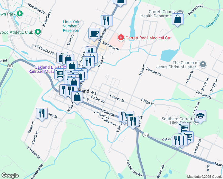 map of restaurants, bars, coffee shops, grocery stores, and more near 603 East High Street in Oakland