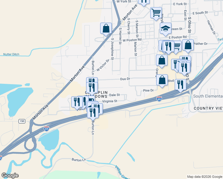 map of restaurants, bars, coffee shops, grocery stores, and more near 509 Anel Drive in Martinsville