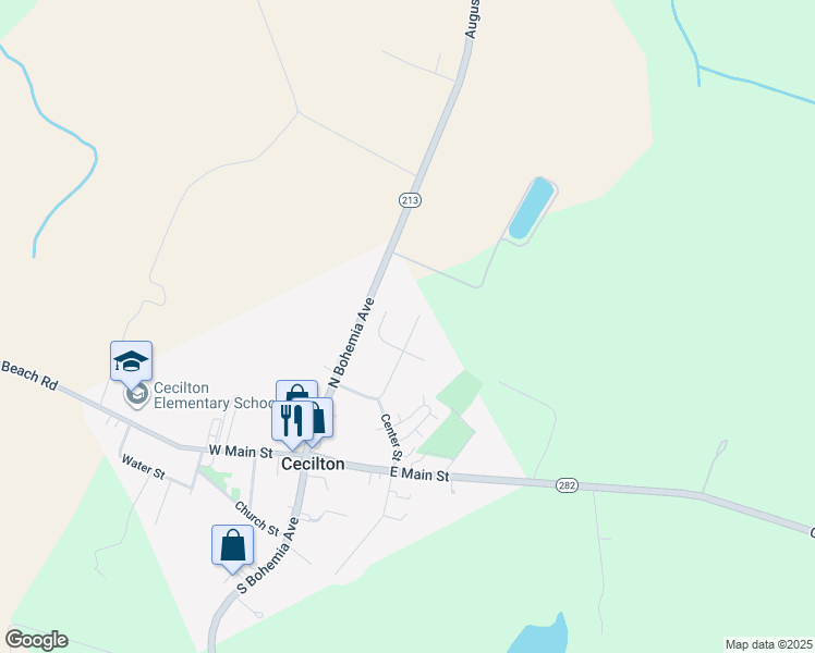 map of restaurants, bars, coffee shops, grocery stores, and more near 223 Ariel Avenue in Earleville