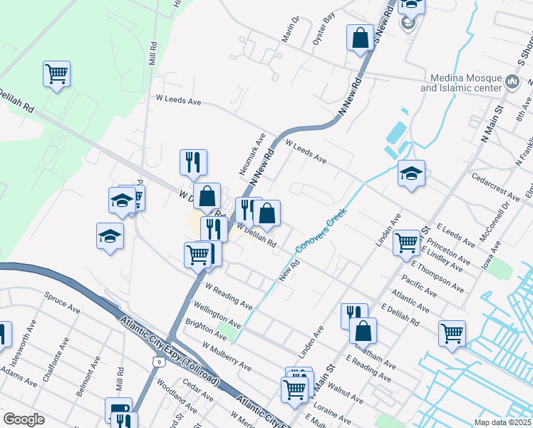 map of restaurants, bars, coffee shops, grocery stores, and more near 250 Sassafras Run in Pleasantville