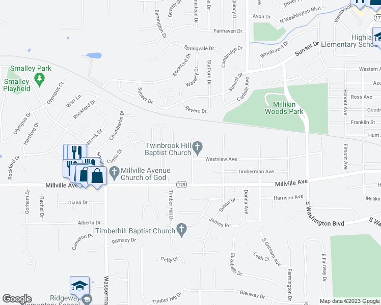 map of restaurants, bars, coffee shops, grocery stores, and more near 49 Wrenwood Drive in Hamilton