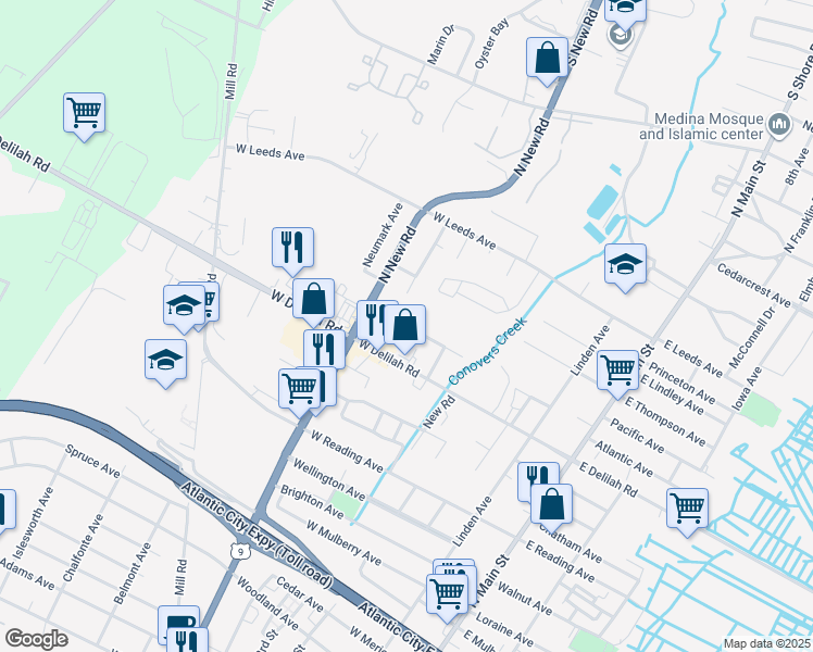 map of restaurants, bars, coffee shops, grocery stores, and more near 250 Sassafras Run in Pleasantville