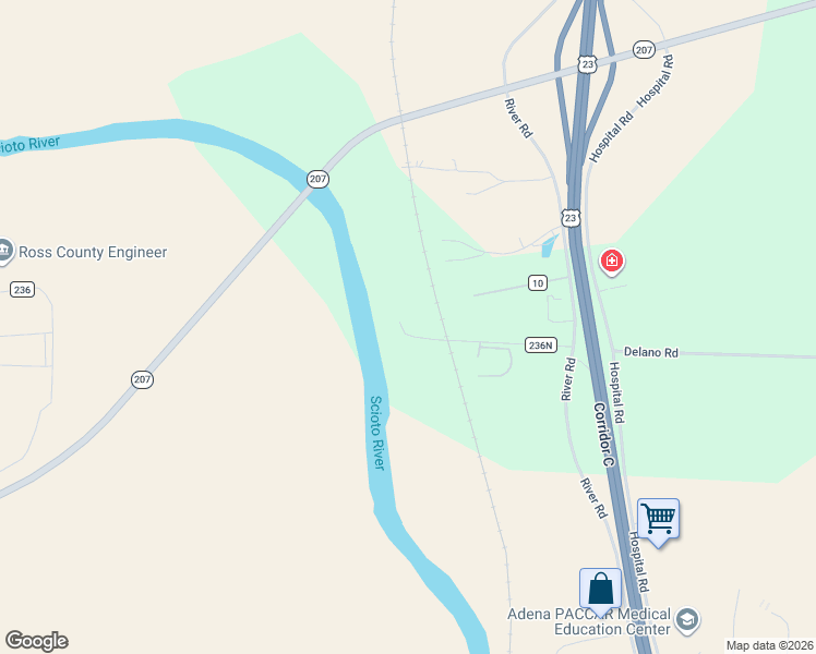 map of restaurants, bars, coffee shops, grocery stores, and more near 51 Delano Road in Chillicothe