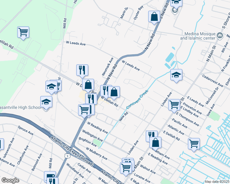map of restaurants, bars, coffee shops, grocery stores, and more near 311 Sassafras Run in Pleasantville
