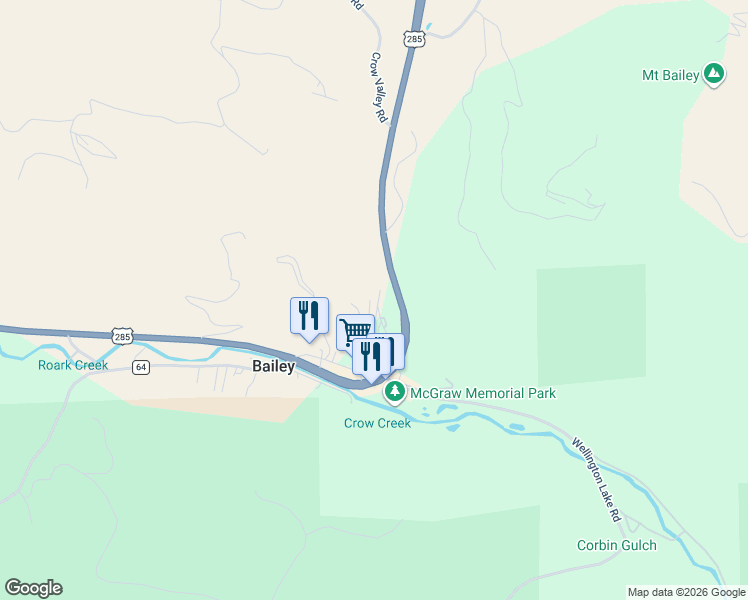 map of restaurants, bars, coffee shops, grocery stores, and more near 204 Virginia Road in Bailey
