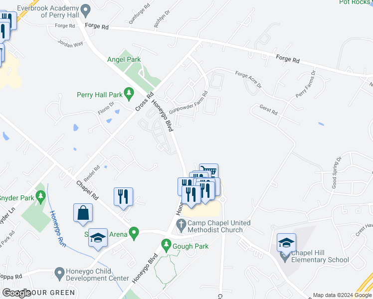 map of restaurants, bars, coffee shops, grocery stores, and more near 9608 Redwing Drive in Perry Hall