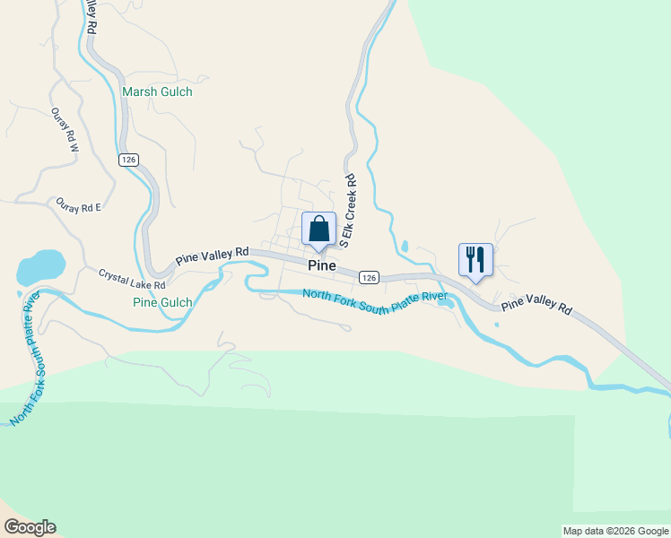 map of restaurants, bars, coffee shops, grocery stores, and more near Pine Valley Road in Pine