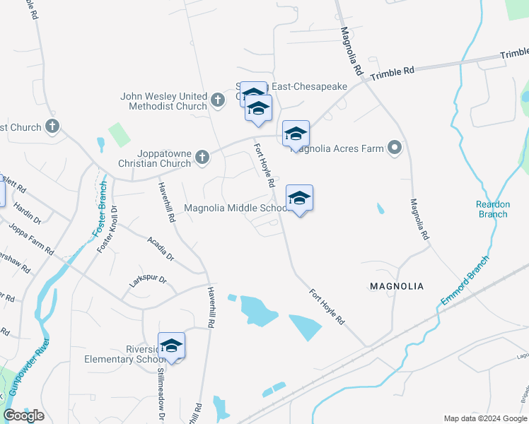 map of restaurants, bars, coffee shops, grocery stores, and more near 172 Joppa Farm Road in Harford County