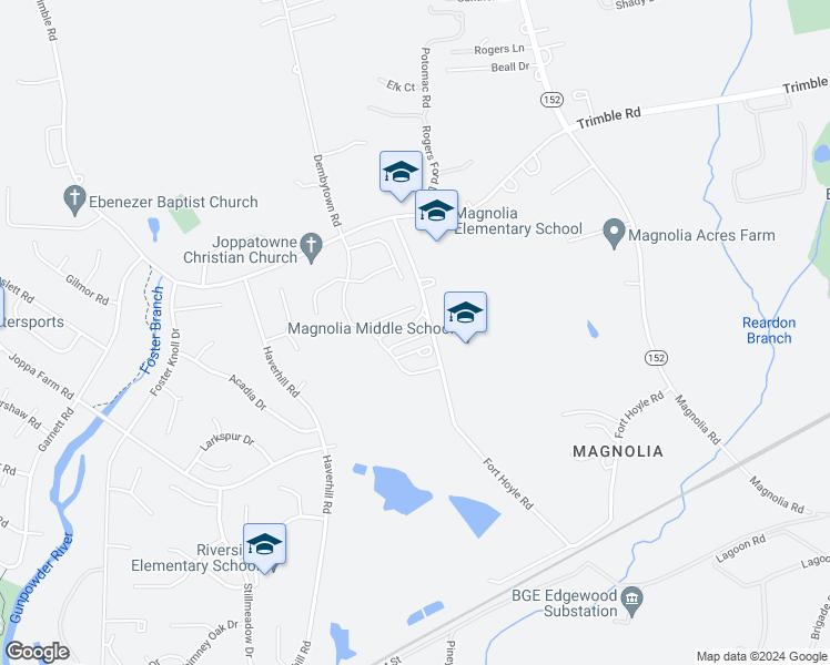 map of restaurants, bars, coffee shops, grocery stores, and more near 170 Joppa Farm Road in Harford County