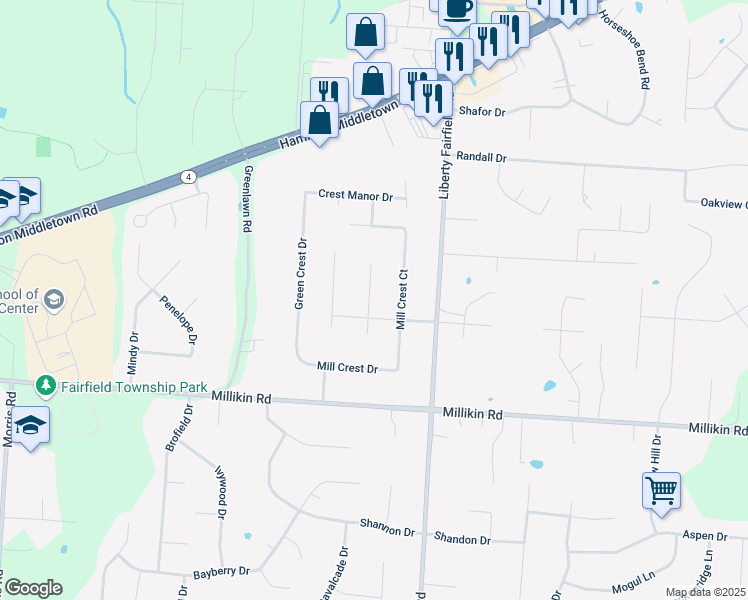 map of restaurants, bars, coffee shops, grocery stores, and more near 5870 Brooke Meadows Court in Hamilton