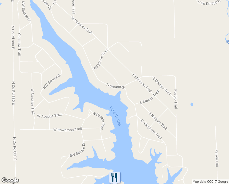 map of restaurants, bars, coffee shops, grocery stores, and more near 1340 North Santee Drive in Greensburg