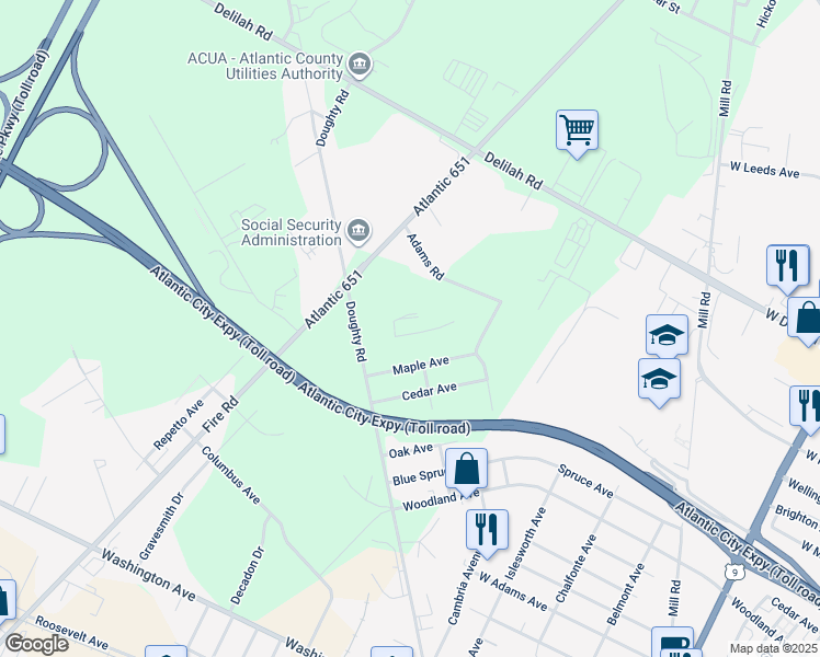 map of restaurants, bars, coffee shops, grocery stores, and more near in Egg Harbor Township