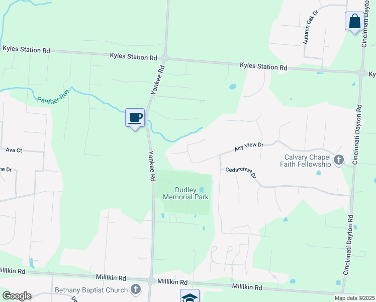 map of restaurants, bars, coffee shops, grocery stores, and more near 7095 Airy View Drive in Butler County