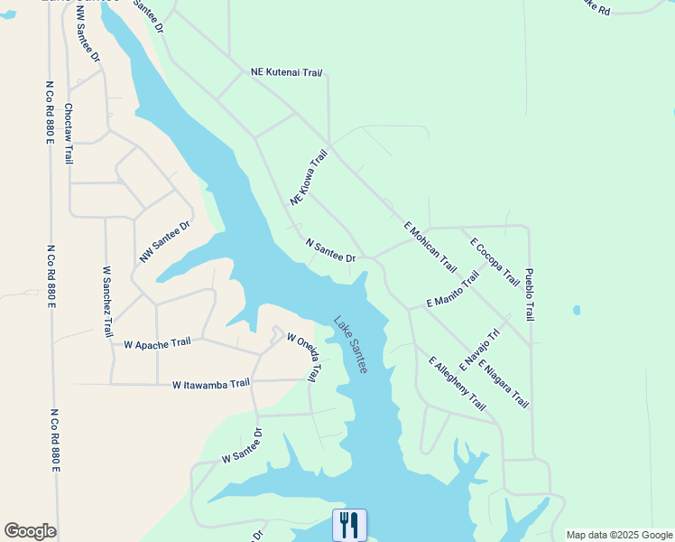 map of restaurants, bars, coffee shops, grocery stores, and more near 1340 North Santee Drive in Greensburg